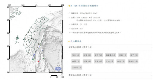 東南部外海一天兩震「實屬罕見」 氣象署說明：震央地點少見