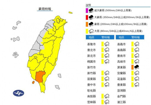 快訊／17縣市豪、大雨特報！ 大雷雨轟再炸台南