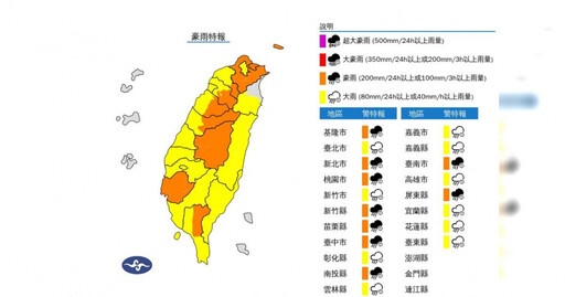 快訊／猛烈雨彈升級！全台19縣市豪大雨特報 大雷雨狂轟雙北