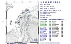 國家警報響了！花蓮秀林18：51規模5.3地震 最大震度出爐