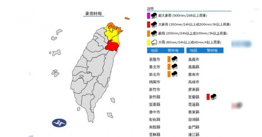 快訊／大豪雨狂轟！ 大同鄉「四季國小英士分校」停班停課