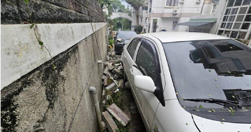 中埔下午連8震傳災情 社區圍牆倒塌壓毀轎車 民宅3樓龜裂