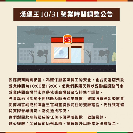 強颱康芮來襲！10/31全台停班課沒外送 各大通路營業時間一次看