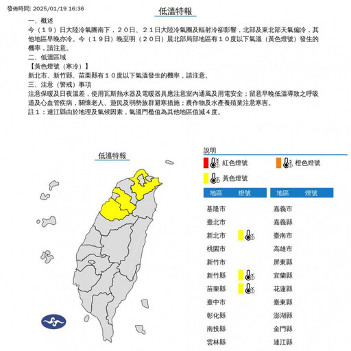 冷氣團來了！3縣市低溫特報 入夜後急凍「不到10度」