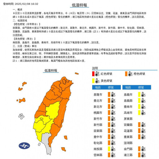 寒流發威！20縣市低溫特報 雲林以北「非常寒冷」低溫不到6度