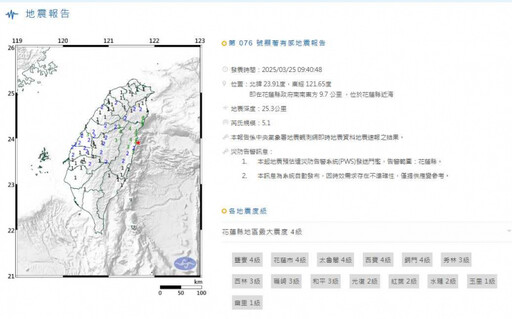 地牛翻身！花蓮發生規模5.1地震「台北也有感」 當地發出災防訊息