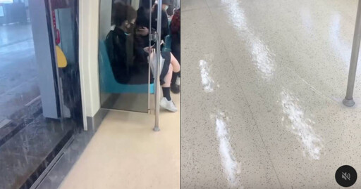 雷雨灌進車廂！淡水捷運站驚見「水濂洞」 乘客全傻眼抬腳