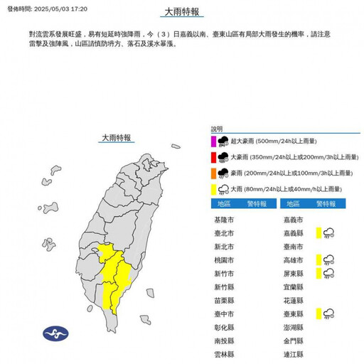 對流雲系發展旺盛「4縣市大雨特報」!明日鋒面快速通過 天氣轉不穩定