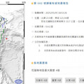 台灣東部18：53地牛又翻身 台北有感「預估震度3級以上地區曝」
