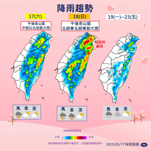 明天鋒面殺到!午後降雨範圍擴大「雷雨炸全台」 未來1週天氣出爐