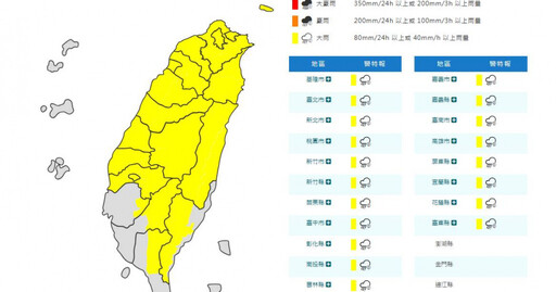 全台19縣市大雨特報 3縣市部分區發「大雷雨即時訊息」