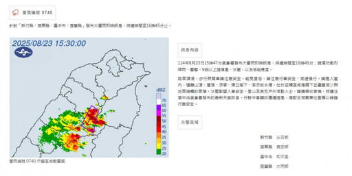 快訊/午後大雷雨轟炸4縣市 氣象署提醒慎防強風、雷擊與冰雹