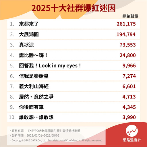 一秒測活網仔！2025十大社群迷因
