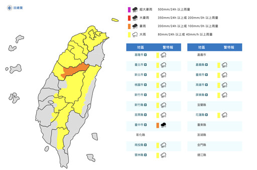 快訊／下班小心！15縣市發布豪大雨特報 台東縣慎防雷擊