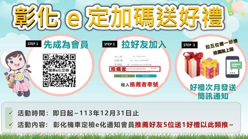 彰縣環保局推機車e定加碼送好禮 鼓勵參與淨零碳排