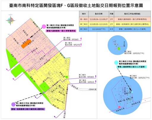 土地所有權人注意 ! 南科FG區段徵收土地自9/26起辦理點交