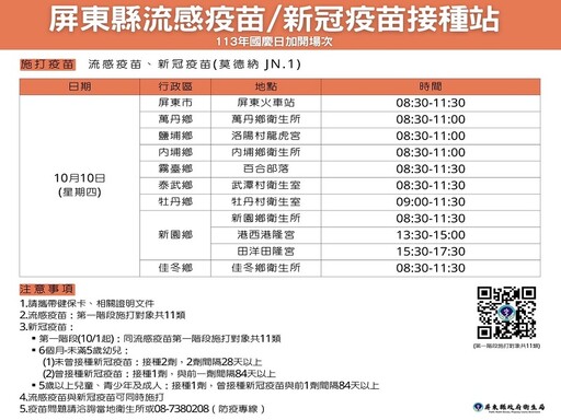 屏東縣衛生局國慶日屏東火車站、各鄉鎮社區加開疫苗接種站