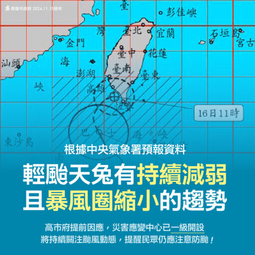 天兔逼近 高市府加強防颱整備 呼籲市民留意颱風動態