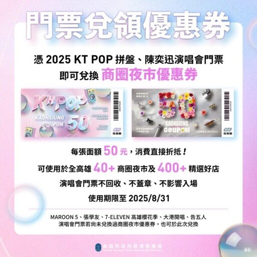 陳奕迅、IVE及多組韓團高雄開唱 高市經發局寵樂迷 續發商圈夜市優惠券