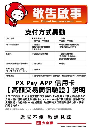 大全聯支付政策大轉彎！8月起停用LINE Pay等6大平台 強推自家全支付引發爭議