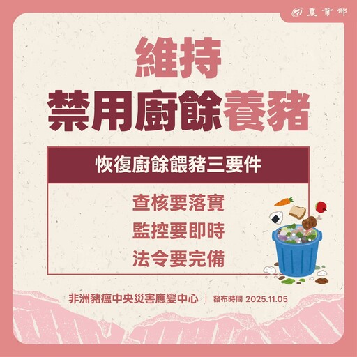 非洲豬瘟疫情受控 陳駿季:11/6中午12時起可運載活豬、11/7零時恢復屠宰與拍賣