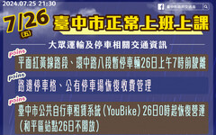 凱米颱風警報解除 中市府：紅黃線停放車輛應於7/26上午7時前駛離