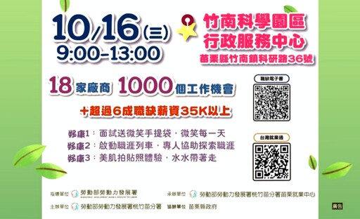 桃竹苗分署2場次苗栗地區現場徵才 36家廠商參與提供近2000工作機會