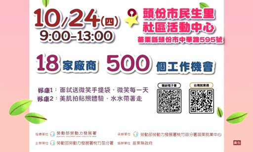 桃竹苗分署2場次苗栗地區現場徵才 36家廠商參與提供近2000工作機會