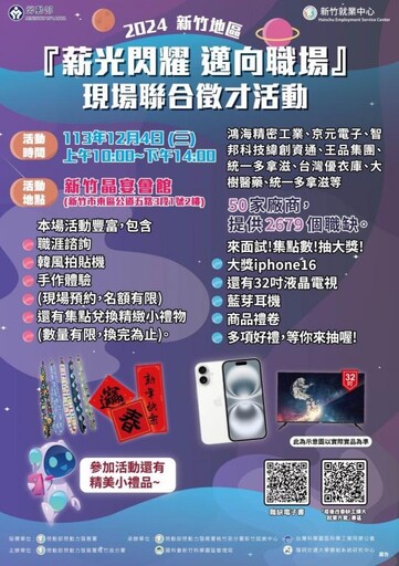 2024新竹地區聯合徵才12/4抽獎登場 共50家企業提供2,679個職缺