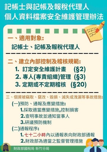 新竹國稅局提醒記帳士等業者 應強化個資保護安全措施確保當事人權益