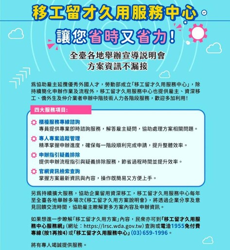 桃竹苗分署移工留才久用方案推動成效佳 1.1萬移工轉任中階技術人員