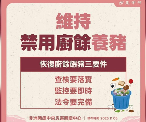 解禁了！無新案例 11/6中午解活豬禁運令、廚餘養豬續禁 中市府3大配套措施因應