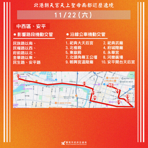北港媽祖遶境進台南市區 20 日起交通管制 替代路線看這裡