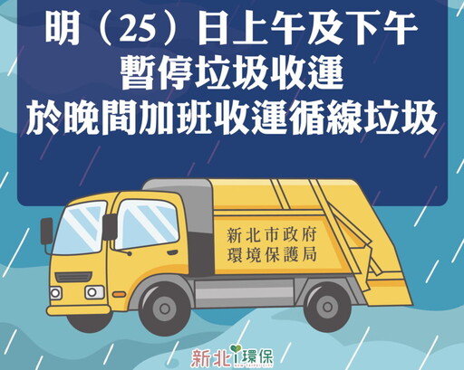 新北清潔隊25日白天暫停收運垃圾 晚間風雨漸歇後加班收運