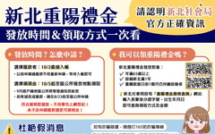 網傳「新北市領取重陽禮金須登記」 社會局籲：假訊息！