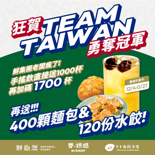 台灣尚勇！鮮自然豪撒2700杯手搖飲 與中華隊奪冠同慶