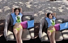 壯壯泳池邊「掉出大蜜桃」!一坐下驚人曲線全現形