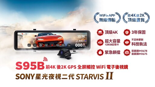 讓車主敲碗已久的2025車外型後鏡頭頂規旗艦款-快譯通S95B行車記錄器重磅登場!前4K+後2K+Sony Starvis II+WiFi+最新科技執法!