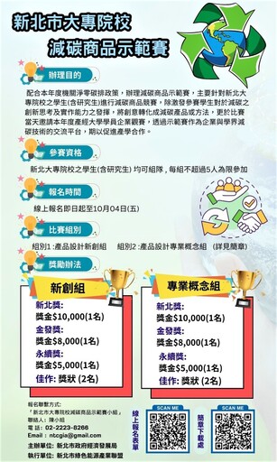 「新北大專院校減碳商品示範賽」徵件今開跑!