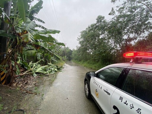 關山警風雨中護民交安 與民協力移除倒臥路樹 疏通水溝