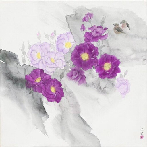 「花開五洲 福滿世界」劉蓉鶯百國國花彩墨個展系列(98)月季一盧森堡
