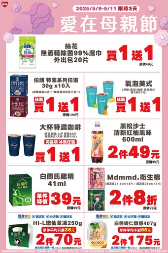 萊爾富母親節祭出雙重優惠：生活用品5折起＋聯邦卡再折5%