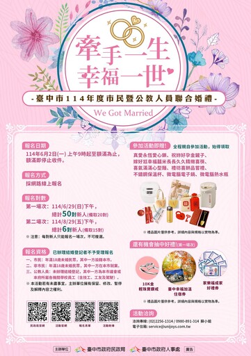 戀愛巴士及熱氣球帶你幸福啟航 中市114年聯合婚禮6/2報名開跑!
