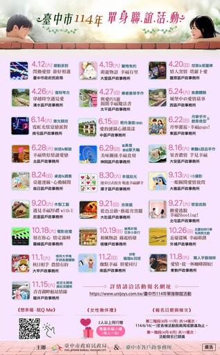 愛情列車再出發!台中單身聯誼第二波6/16開放報名 14場活動等你來脫單