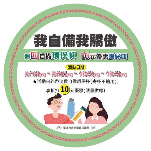 自備環保杯現折10元!北市5大飲料店每週四限量優惠