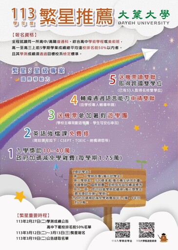 大葉大學曜星計畫人生第一桶金 繁星學生躍升未來之星