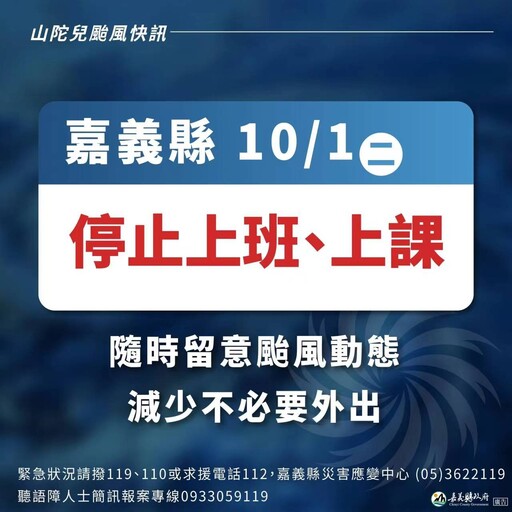 山陀兒颱風來襲 嘉縣、市一放假一上班課