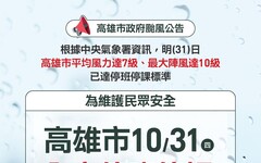 高雄市政府宣布明天停班停課 10/31垃圾停止收運