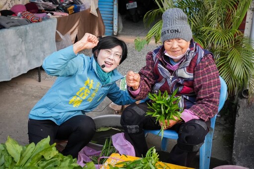 林岱樺前進美濃掃市場拔蘿蔔與民眾搏感情