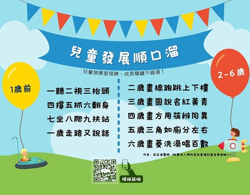 七坐八爬九學站 金門縣順口溜教家長掌握孩子成長關鍵期
